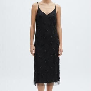 P.A.R.O.S.H Galax Star Embellished Mesh Slip Dress Womens M Black Beaded Midi